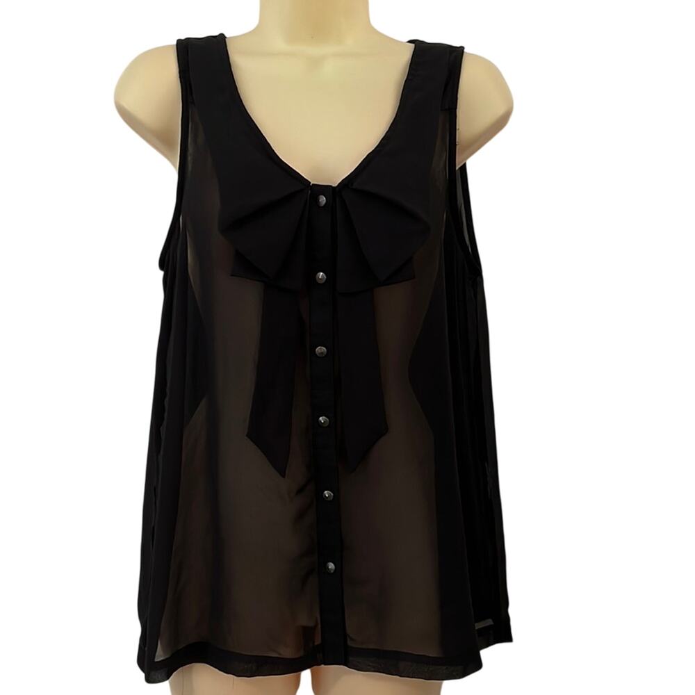 ONLY Weekend Wardrobe Black Sheer Sleeveless Blouse Woman Size (40) 12 Button Up